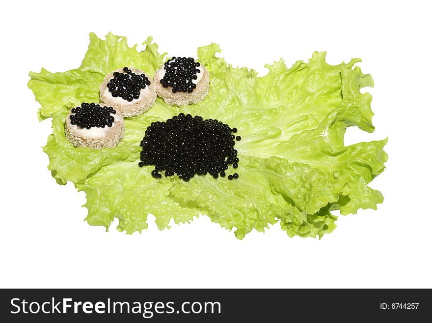 Black Caviar  On Lettuce With Bread