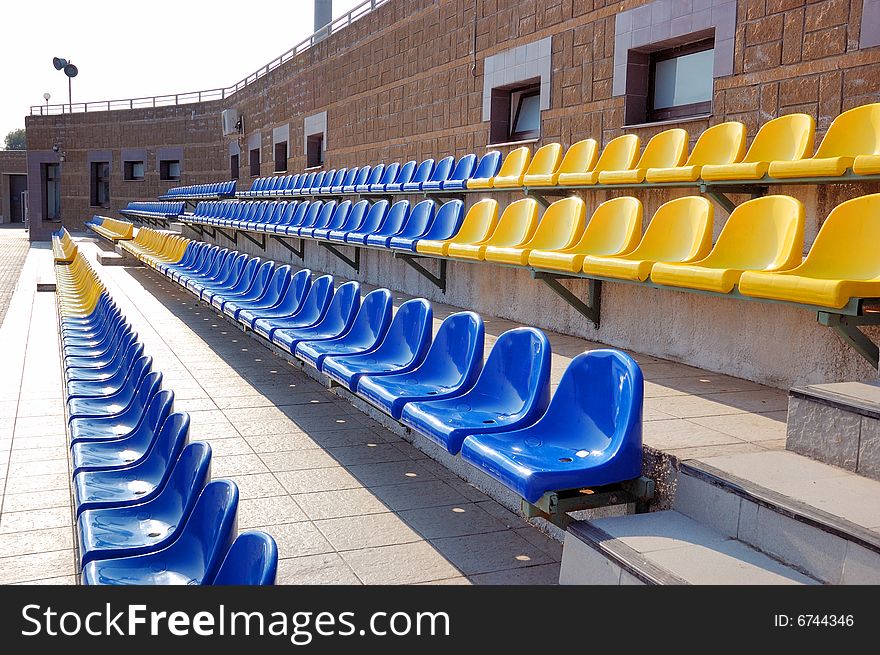 Tribune of colorful plastic seats