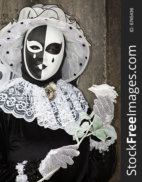 Black and white costume at the Venice Carnival. Black and white costume at the Venice Carnival