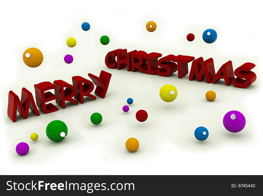 Merry christmas text with tree ornament isolated on white background