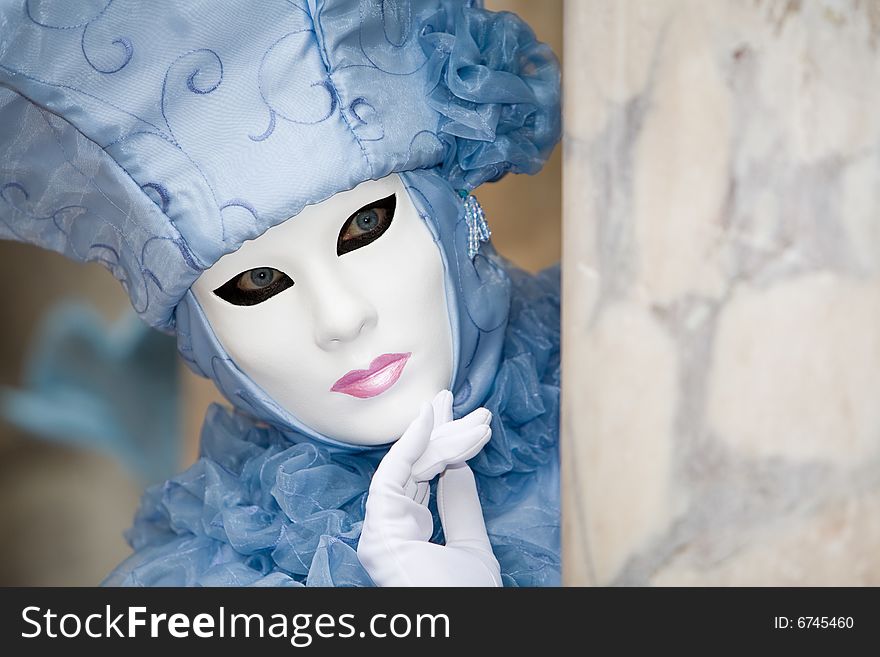 Turquoise costume at the Venice Carnival. Turquoise costume at the Venice Carnival