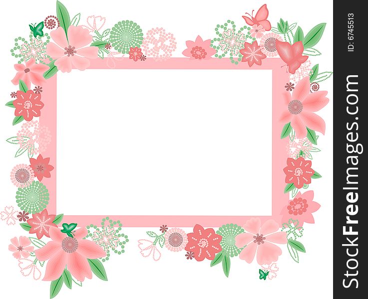 Frame with abstract flowers and butterflies. Frame with abstract flowers and butterflies