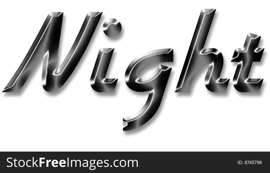 The Word Night in black text with reflections on white transparent background.