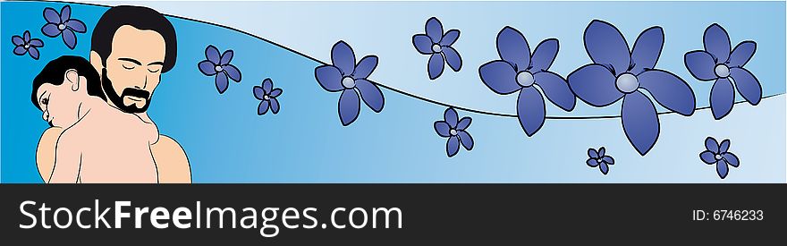 Vector illustration of father hugging his baby, in the shape of a web banner. Vector illustration of father hugging his baby, in the shape of a web banner