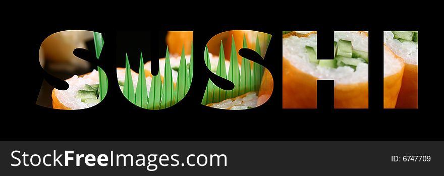 Sushi text with sushi inside it