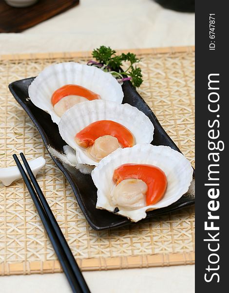 Prepared and delicious scallop sushi