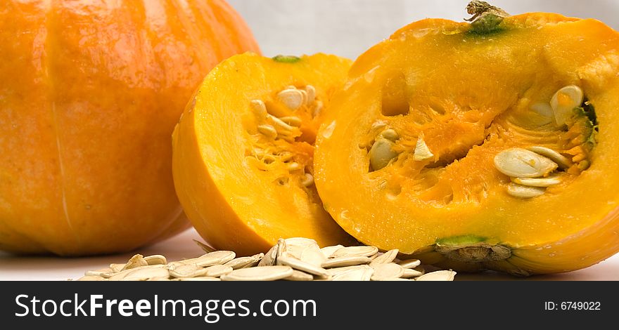 A pumpkin and pumpkin seeds