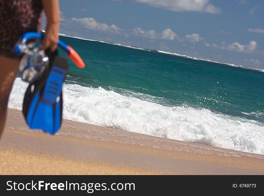 Woman Holding Snorkeling Gear