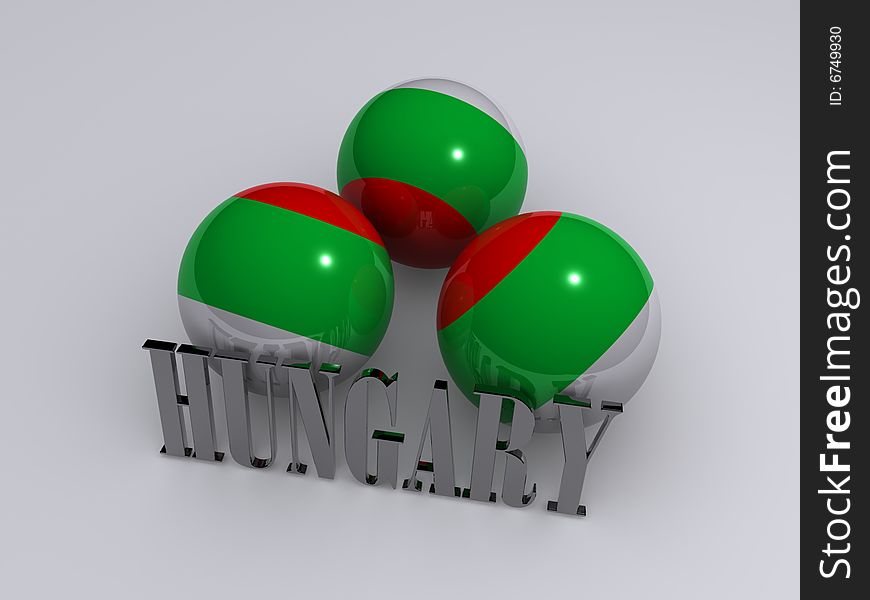Round Flag of hungary With reflection metal country name. Round Flag of hungary With reflection metal country name