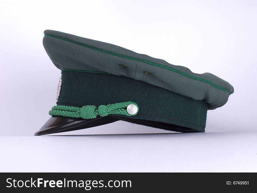A German police hat, against a white background