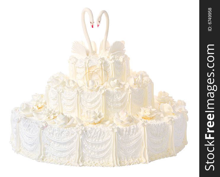 Wedding cake with  swans white (Objects with Clipping Paths)