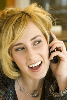 Young Blonde Caucasian Woman On Mobile Phone Stock Images
