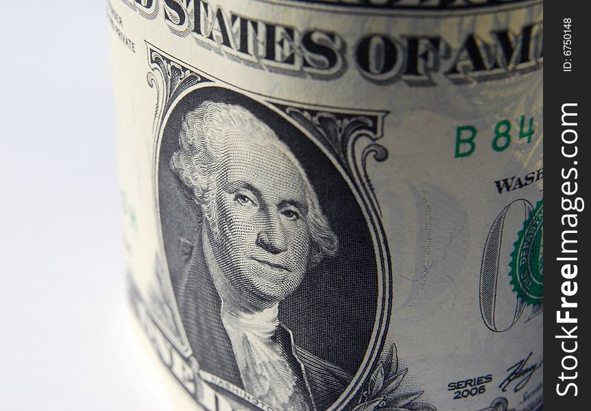Close-up of Washington's face on American dollar bill. Close-up of Washington's face on American dollar bill