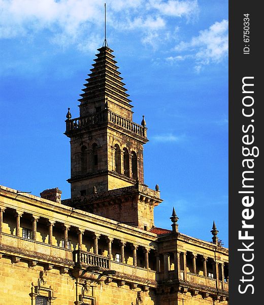 Santiago compostela cathedral tower from outside, galicia spain