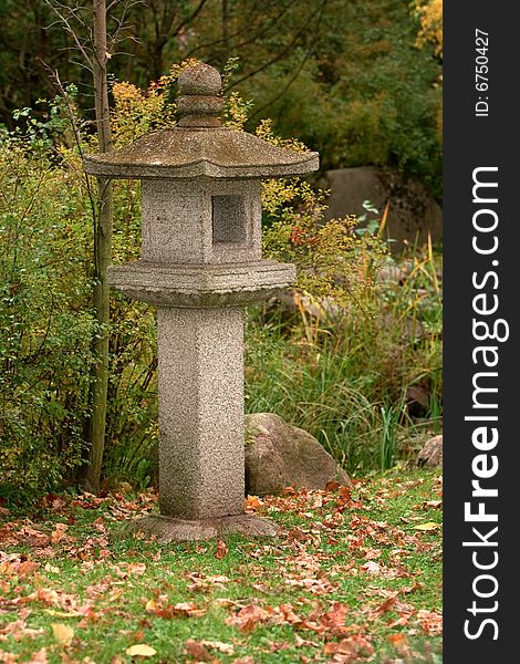 Old stone lanterns. Japan, autumn.