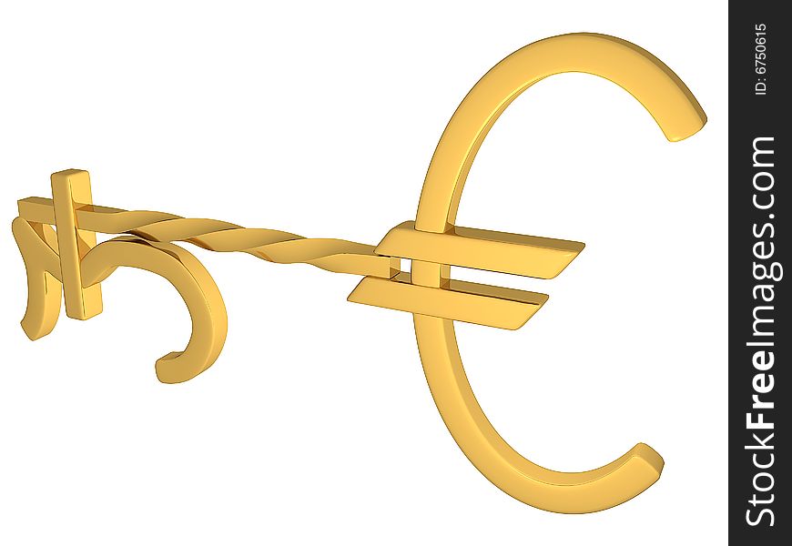 Golden key with euro and pound sign. Golden key with euro and pound sign.