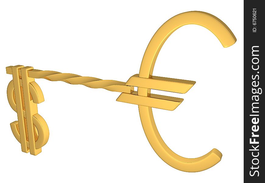 Golden key with euro and dollar sign. Golden key with euro and dollar sign.
