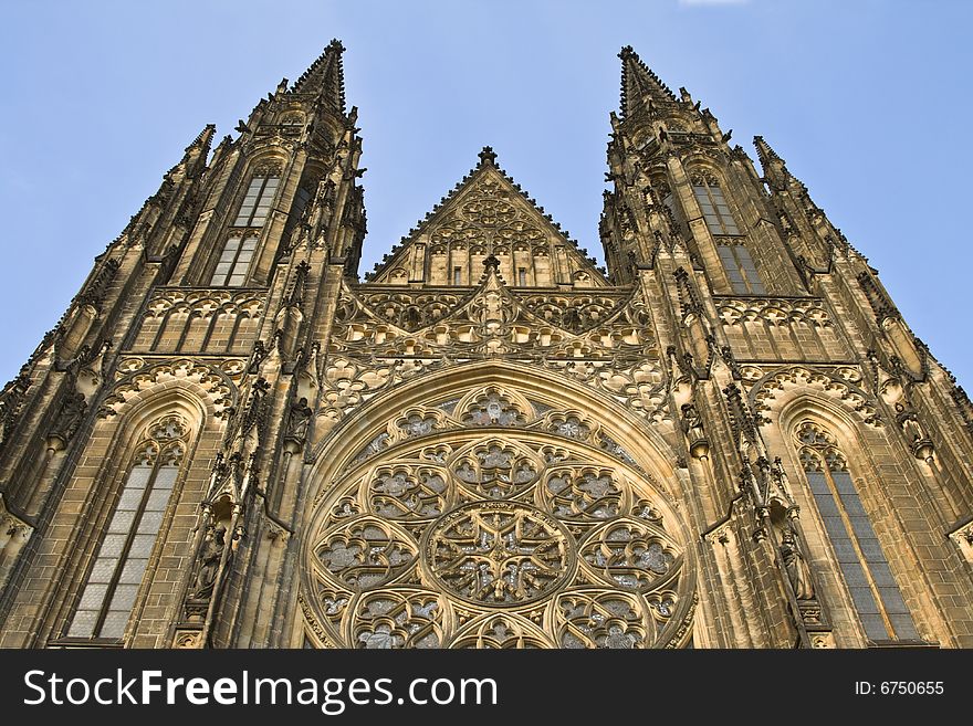 Impressive image of the beautiful architecture of St.Vitus Cathedral from Prague Castle. Impressive image of the beautiful architecture of St.Vitus Cathedral from Prague Castle.