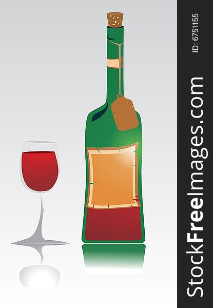 Red Wine bottle and glass illustration