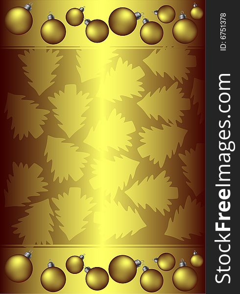 Golden background with christmas balls and trees, vector illustration. Golden background with christmas balls and trees, vector illustration