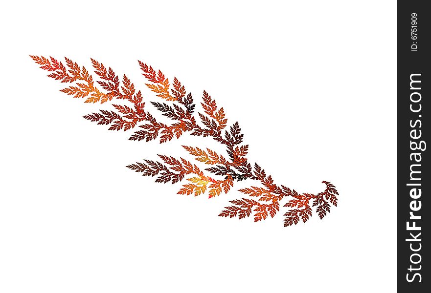 Fractal leaf colored in autumnal gamma isolated over white