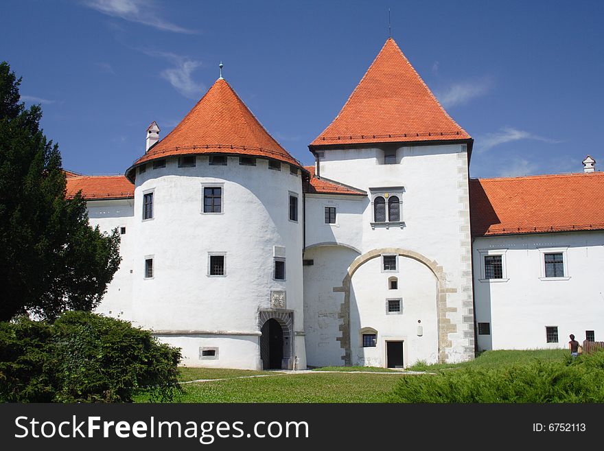 White castle with blue sky in Varazdin, Croatia