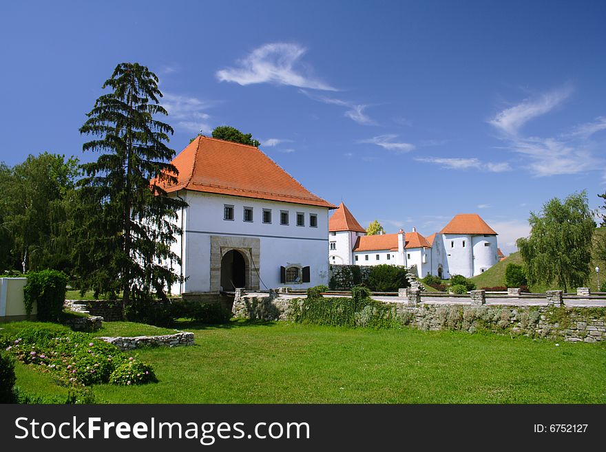 White castle with blue sky in Varazdin, Croatia