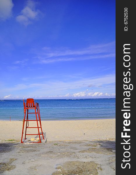Red Lifeguard Post with beach background