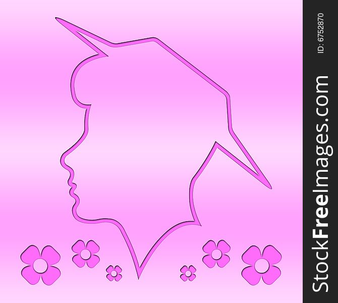 Head Outline, Silhouette, Woman, Pink Background