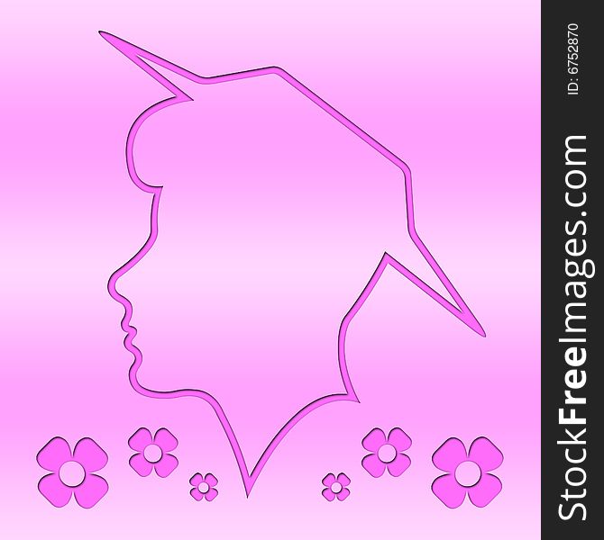 Head outline, silhouette, woman, pink background