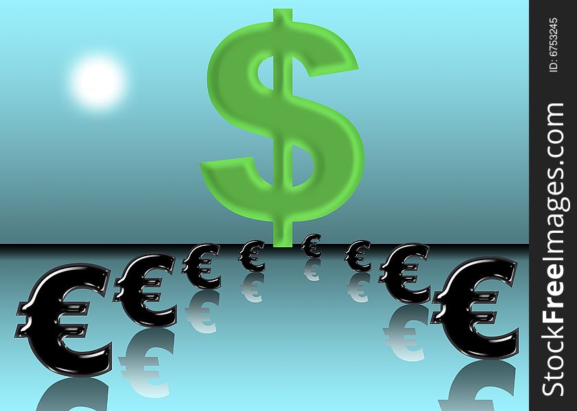Illustration of growth of the dollar against the euro. Illustration of growth of the dollar against the euro