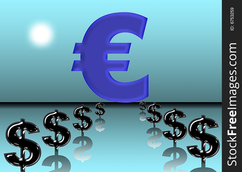 Illustration of growth of the euro against the dollar. Illustration of growth of the euro against the dollar
