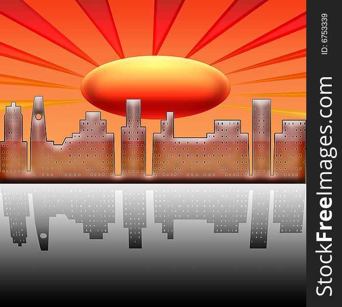Illustration on heating of a city on the planet earth. Illustration on heating of a city on the planet earth