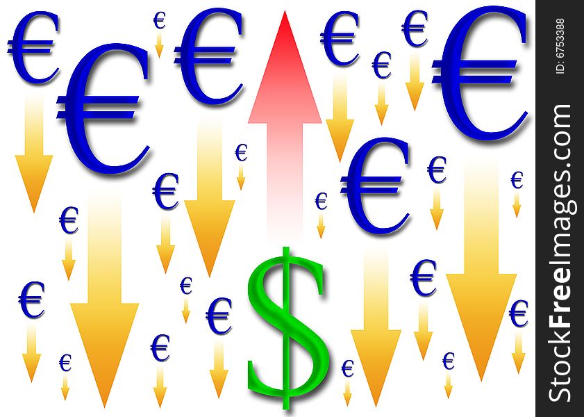 Image of the dollar rising and the euro area decreased. Image of the dollar rising and the euro area decreased