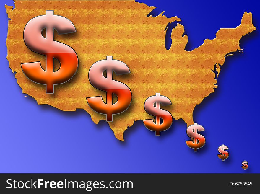 Dollar sign with the USA map. Dollar sign with the USA map