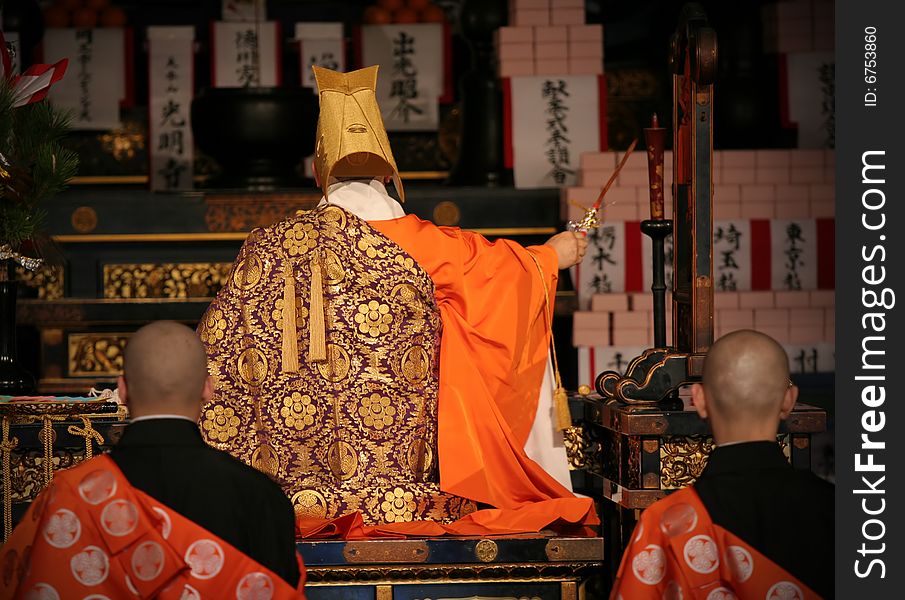 Ceremony in temple, Kyoto, Japan