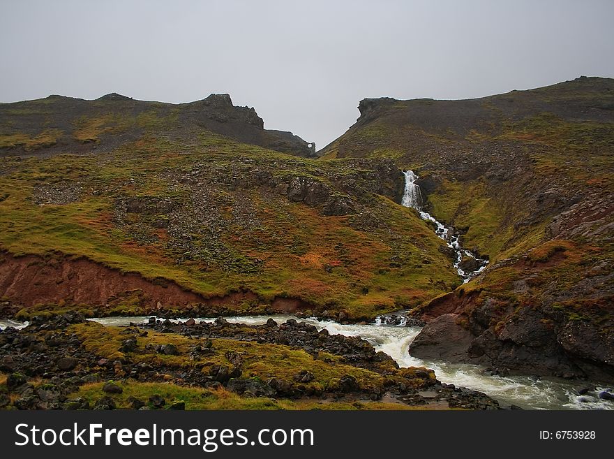 Cascade of small waterfalls in Iceland