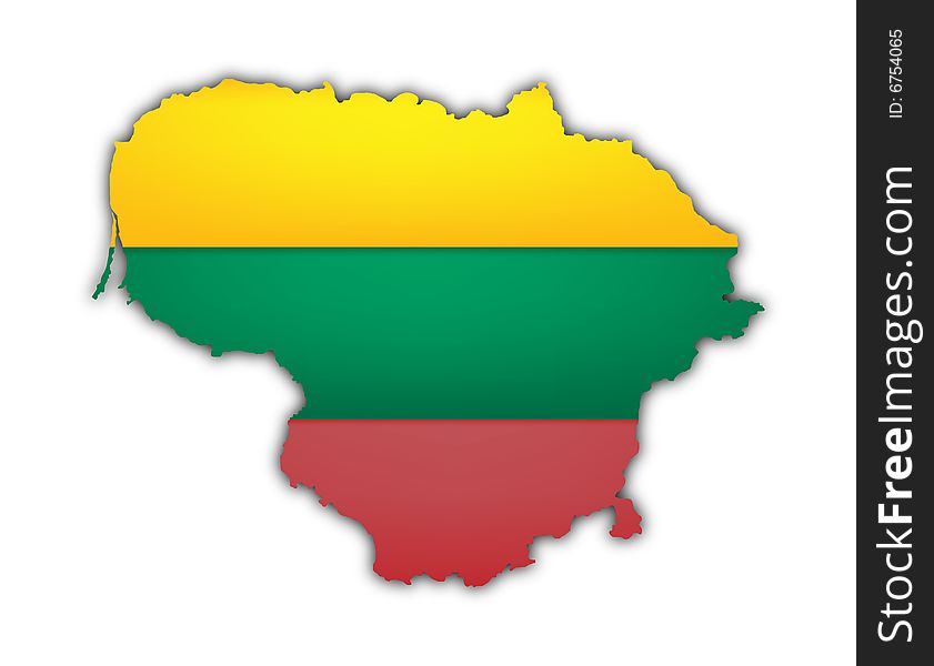 Map and flag of lithuania on white background
