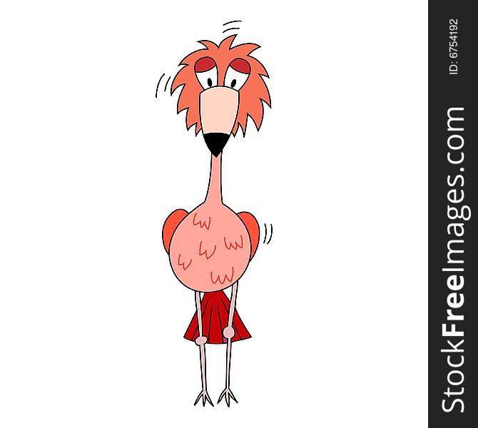 Funny color cartoon flamingo character