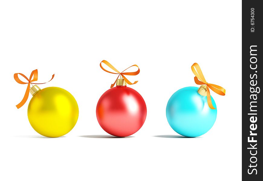 Different color christmas toys isolated on white