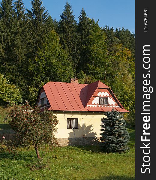 Family house in village nearby forest