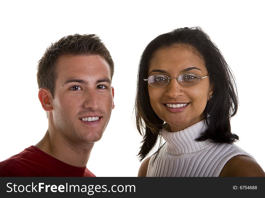 A nice young diverse couple smiling at camera. A nice young diverse couple smiling at camera