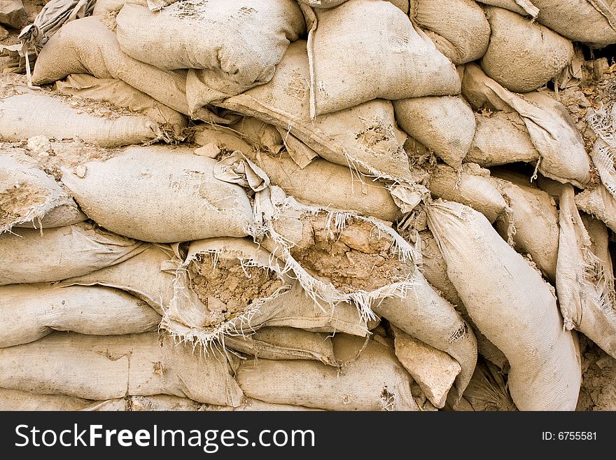 A wall of sandbags useful for background.