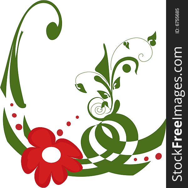 Red flower and green foliage design