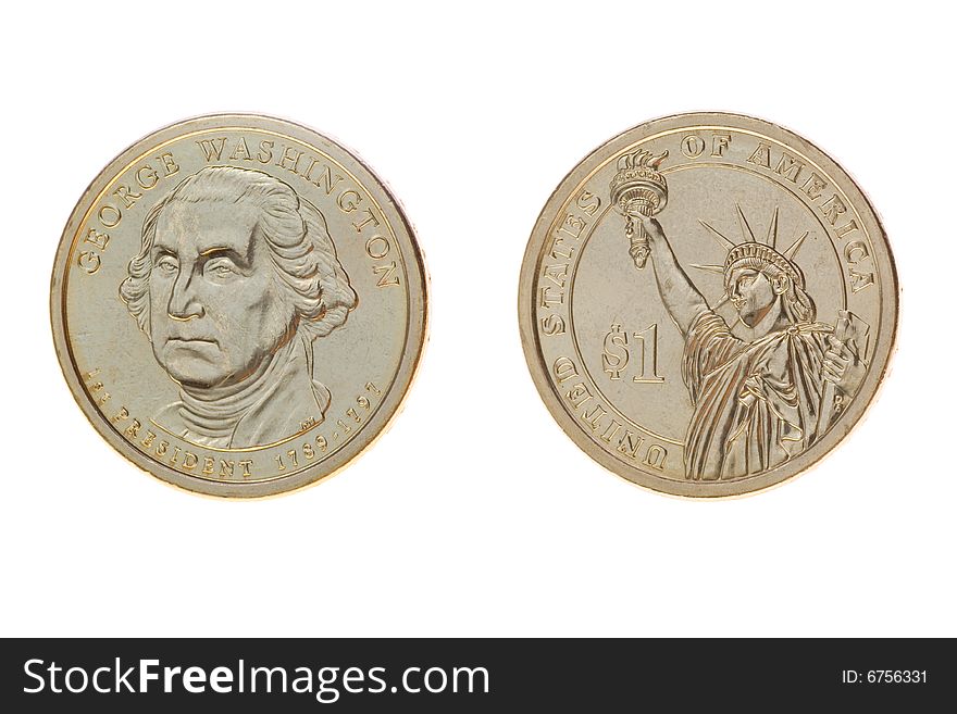 President George Washington dollar coin - series. President George Washington dollar coin - series