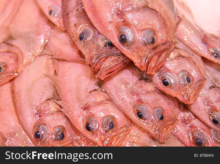 Fresh fish on ice on the local market