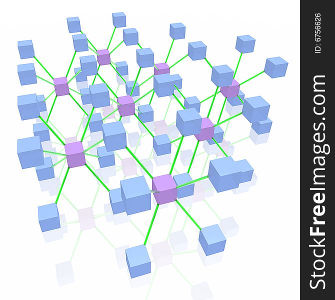 Molecule from blue and pink cubes 3d. Molecule from blue and pink cubes 3d