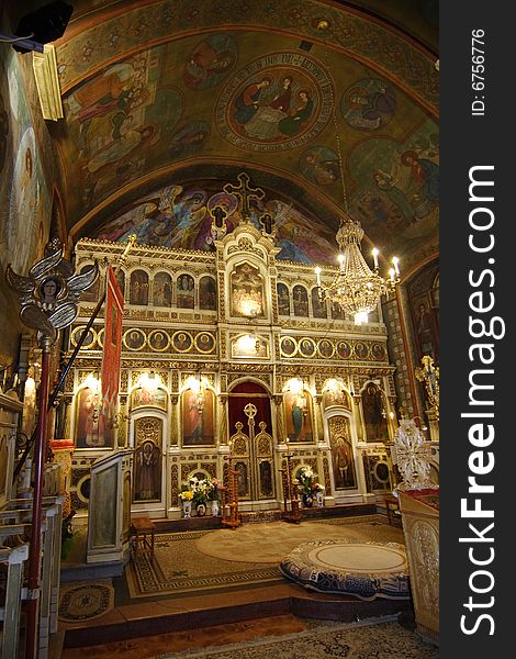 Interior of an Orthodox church in evening light. Interior of an Orthodox church in evening light