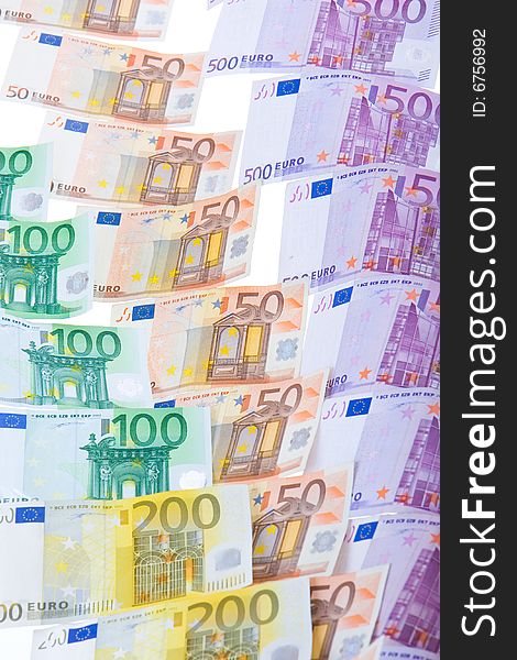 European currency banknotes on white background