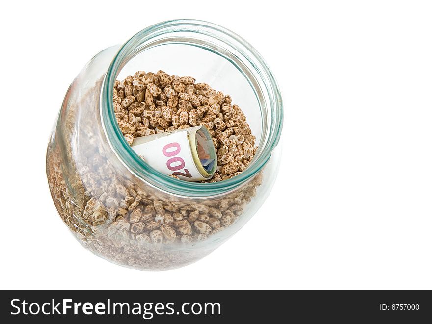 Savings in a jar isolated on white